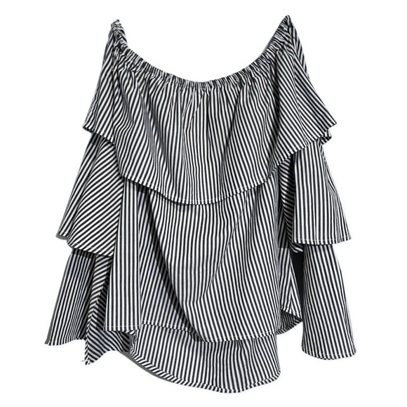Striped Off The Shoulder Tiered Blouse - Picture 7 of 8